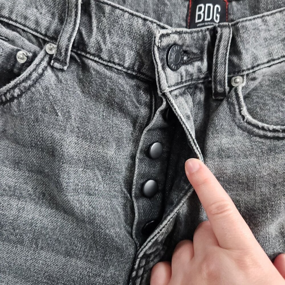 Bdg Slim Straight Gray Button Fly Distressed Jeans - image 7